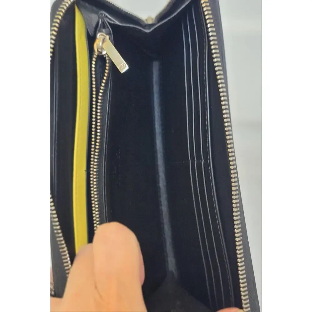 Dior Women’s Black/Yellow/White Bee Zip-Around Wallet, Logo, Card Slots w/COA